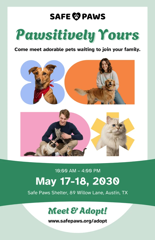Modello di poster per collage fotografico per eventi di adozione di animali domestici