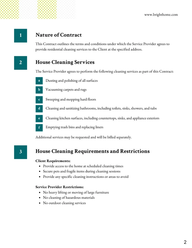 Residential Cleaning Contract Template - page 2