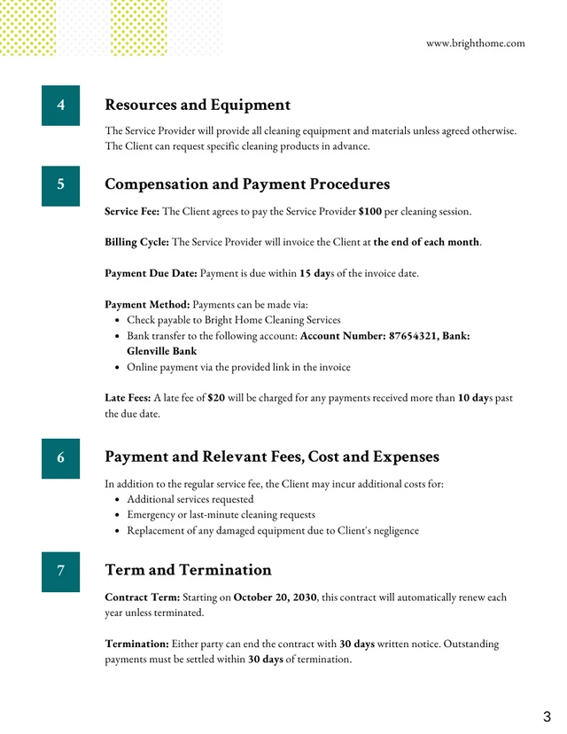 Residential Cleaning Contract Template - Page 3