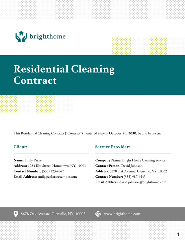 Residential Cleaning Contract Template - Página 1