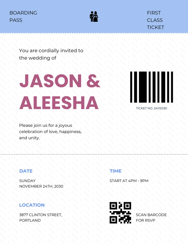 Maroon and Blue Boarding Pass Invitation Letter Template