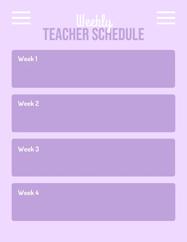 Light Purple Simple Weekly Teacher Schedule Template