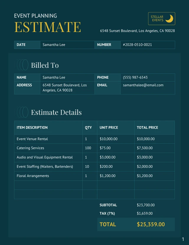 Event Planning Estimate Template - page 1