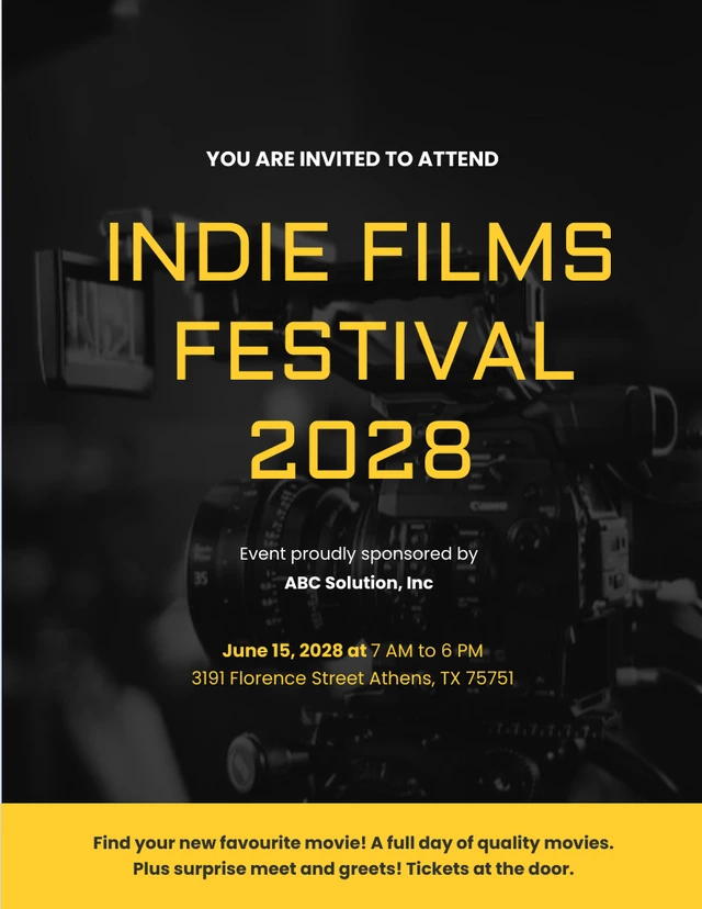 Black and Yellow Indie Films Festival Schedule Template