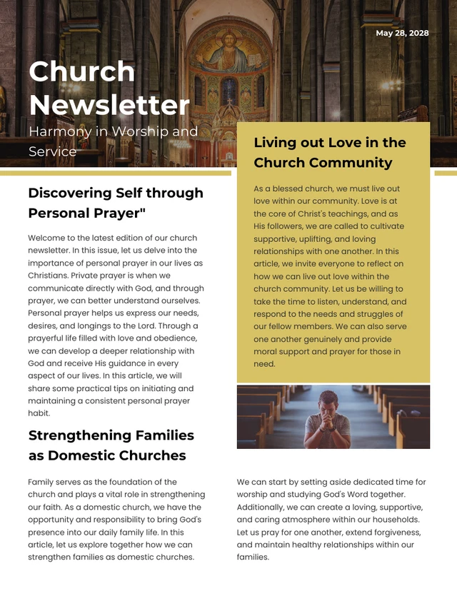 Gold & White With Picture Church Newsletter Template