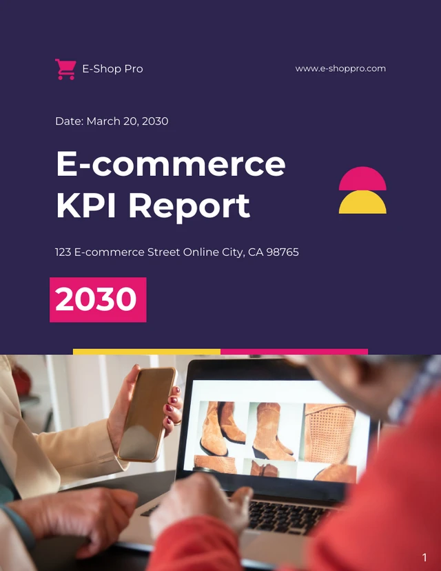 Navy Blue and Magenta E-commerce KPI Reports - Page 1
