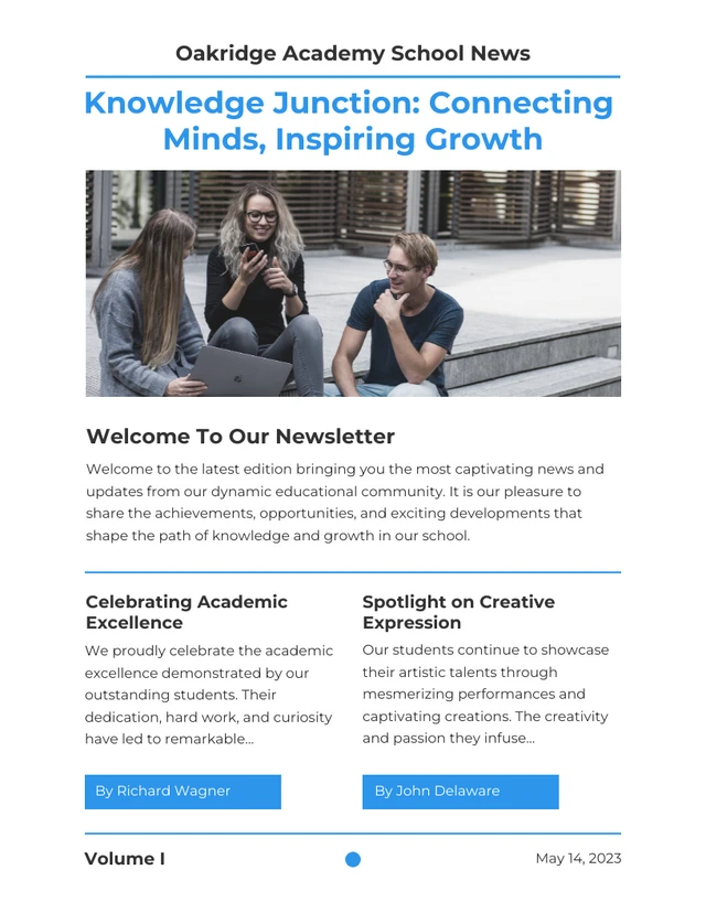 Simple Clean Blue & White School Newsletter Template
