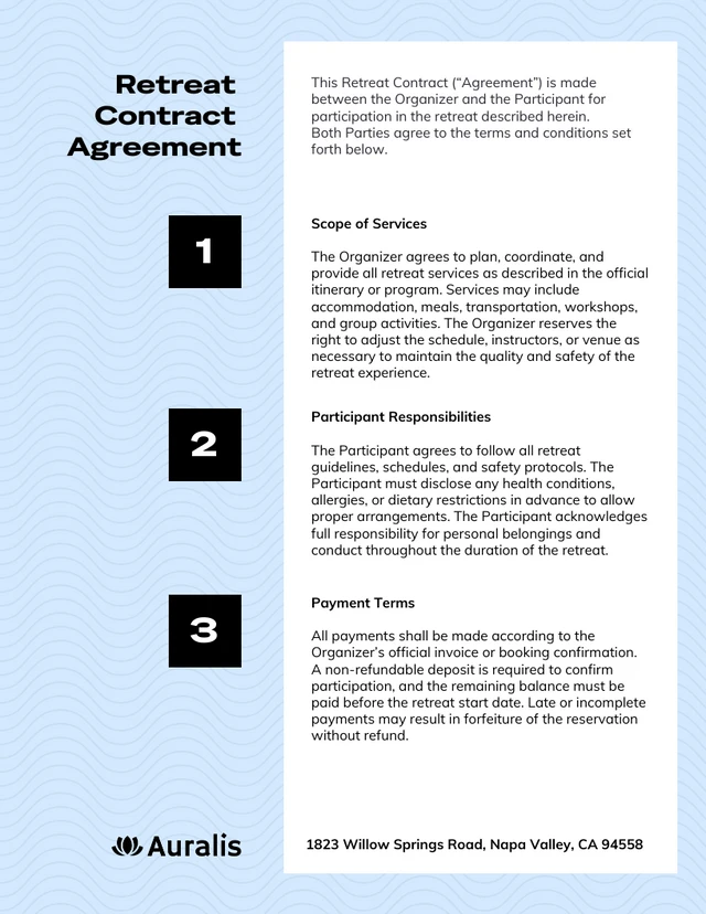 Retreat Contract Template - Pagina 1