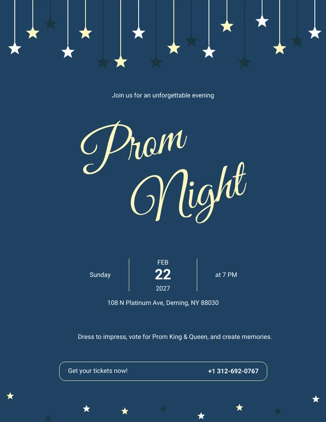 Dark Blue And Star Illustrative Prom Night Poster Template