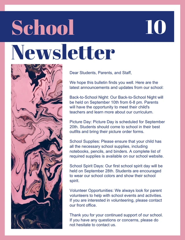 Pink And Blue Modern Classic School Newsletter