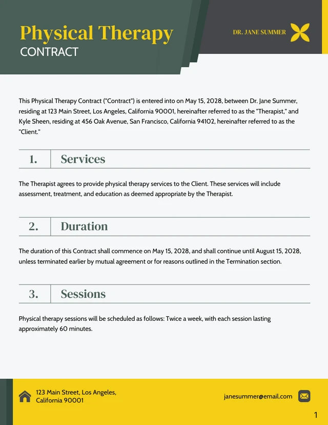 Physical Therapy Contract Template - page 1