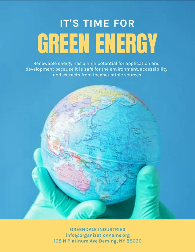 Modèle d'Affiche de l'environnement de l'énergie verte photo simple bleu et jaune