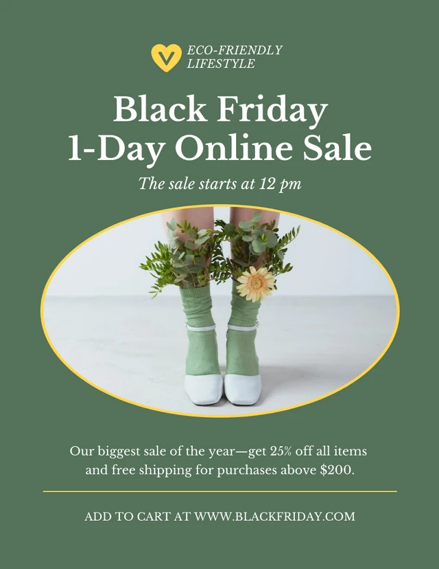 Grüne und gelbe moderne minimalistische Black Friday Online-Verkaufsplakat-Vorlage