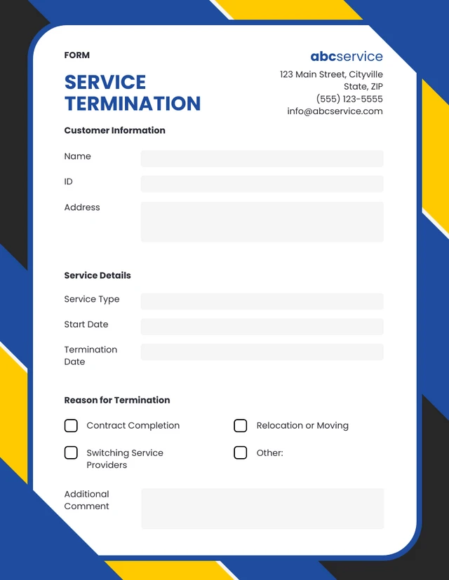 Service Termination Form Template