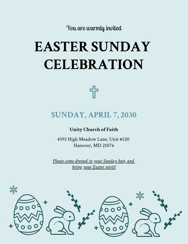 Modèle d'invitation d'église d'illustration de Pâques bleue