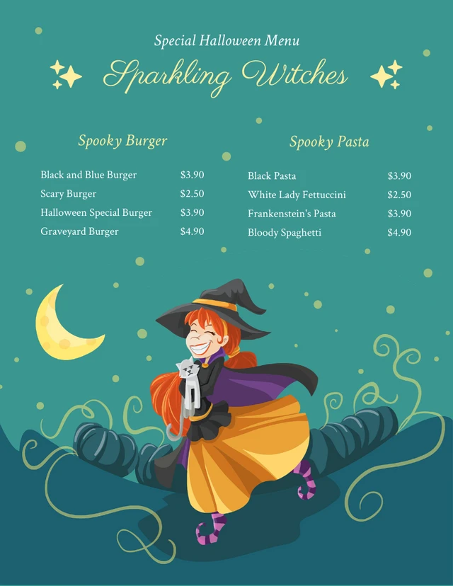 Modèle de menu spécial Halloween illustration ludique classique vert