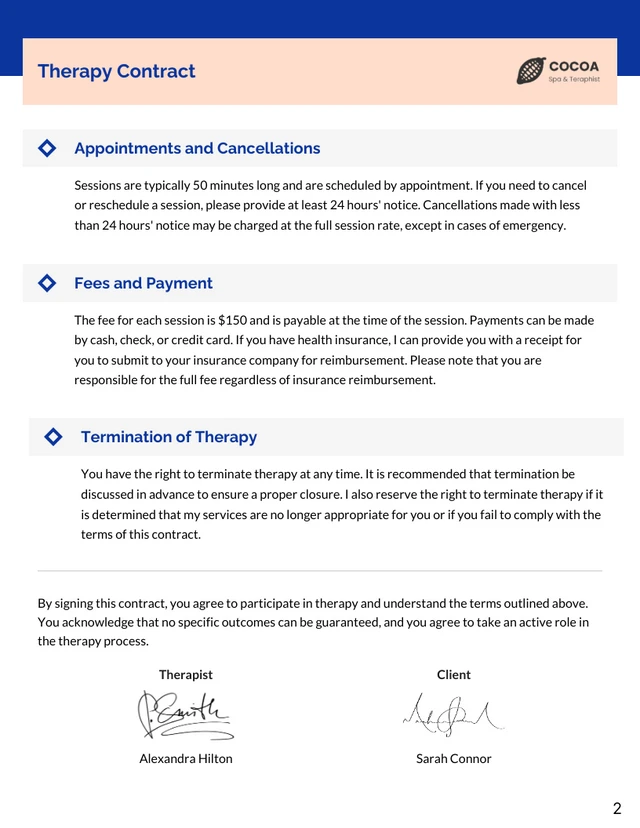 Therapy Contract Template - page 2