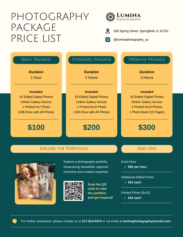 Beginner Photography Price List Template