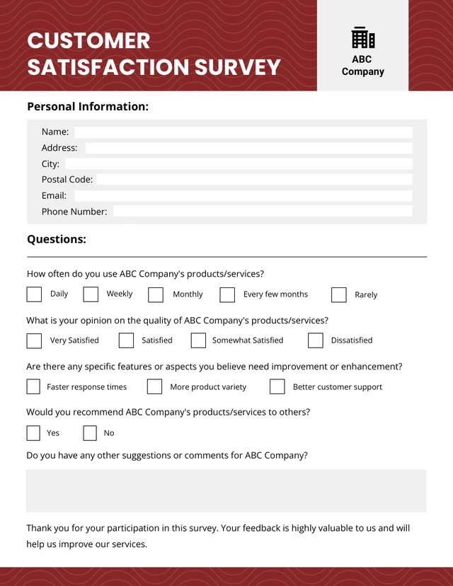 Maroon and White Simple Modern Survey Form Template