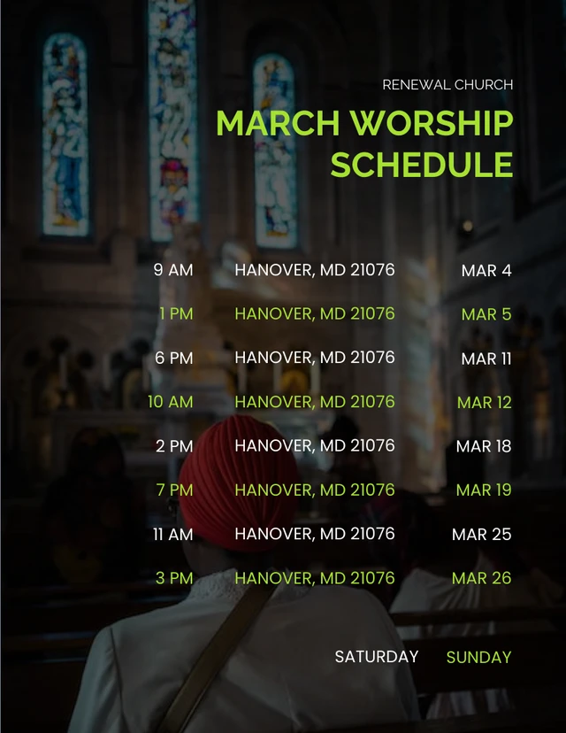 Grunge Vibrant Neon Month Worship Schedule Template