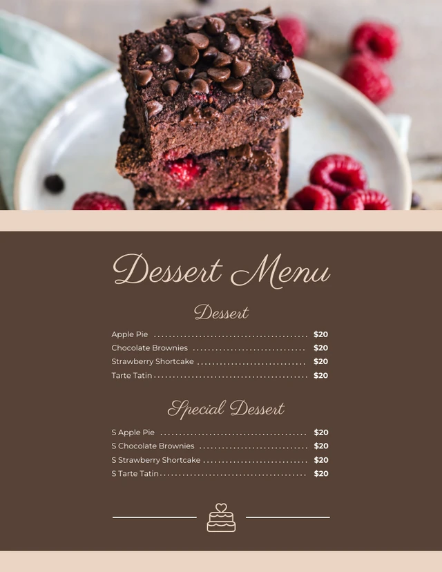 Modèle de menu de dessert photo minimaliste marron