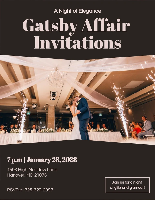Braune und hellrosa Gatsby-Einladungsvorlage