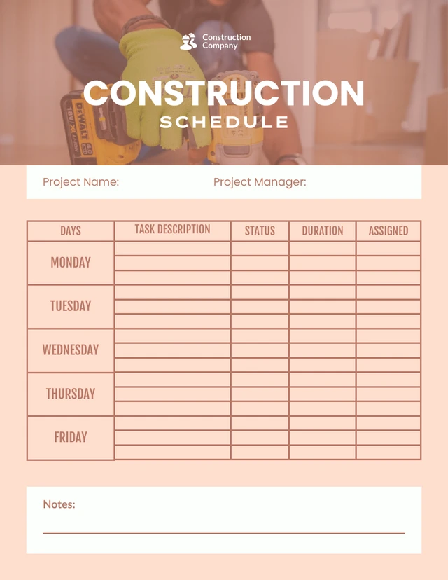 Cream Simple Construction Schedule Template