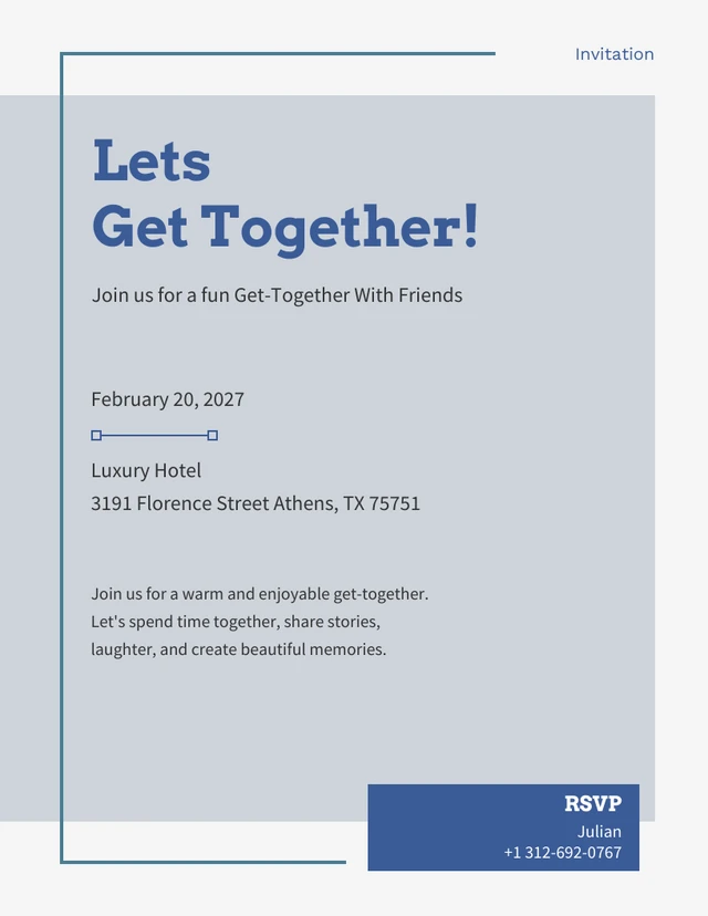 Simple Blue Get Together Invitation Template