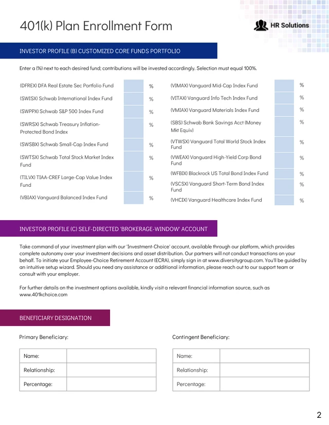 401(k) Plan Enrollment Form - صفحة 2