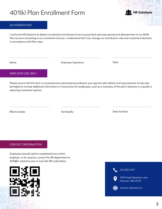 401(k) Plan Enrollment Form - Pagina 3