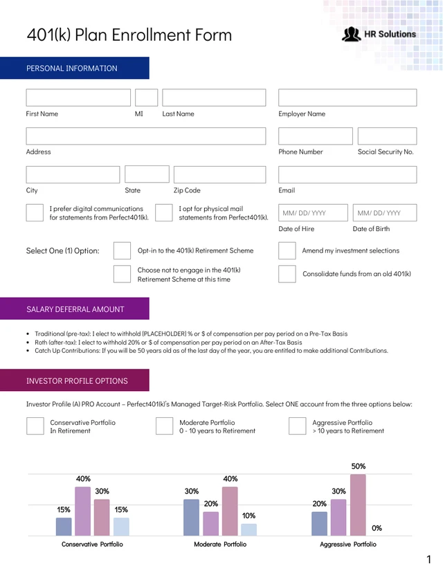 401(k) Plan Enrollment Form - Pagina 1