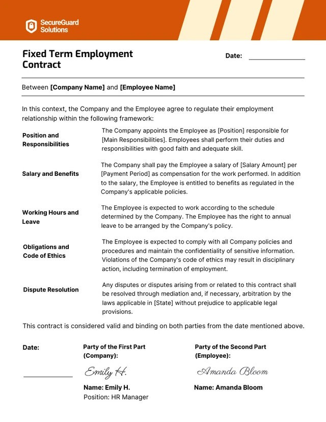 Fixed Term Employment Contract Template