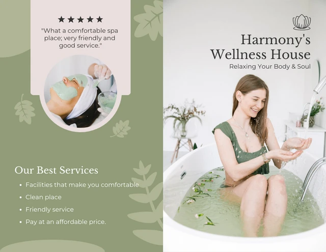 Green And White Elegant Simple Aesthetic Relaxing Spa Brochure - صفحة 1
