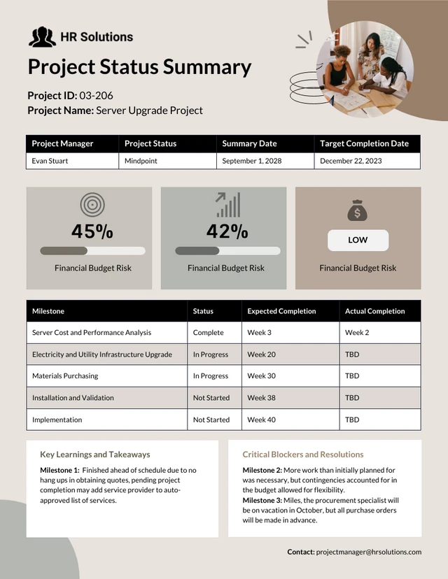 Neutrale Vorlage für den Statusbericht eines Geschäftsprojekts