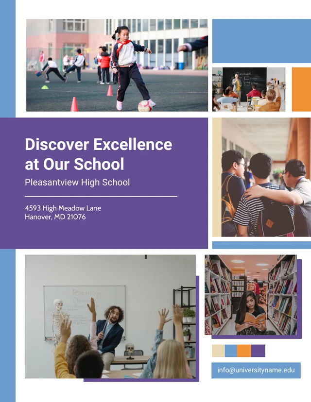 purple and blue promotion of school brochures photo collage Template