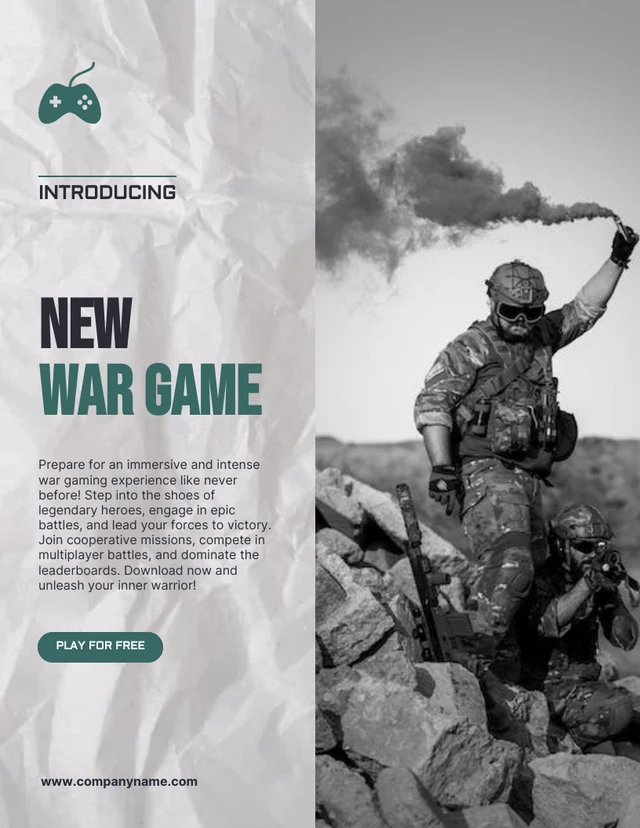 Hellgraue einfache Fototextur New War Gaming Poster-Vorlage