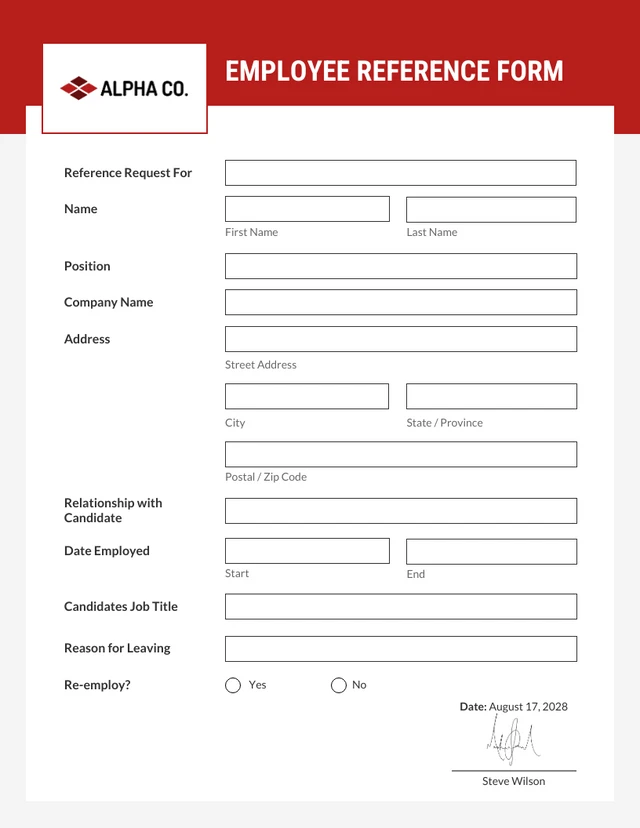 Simple Red Employment Forms Template