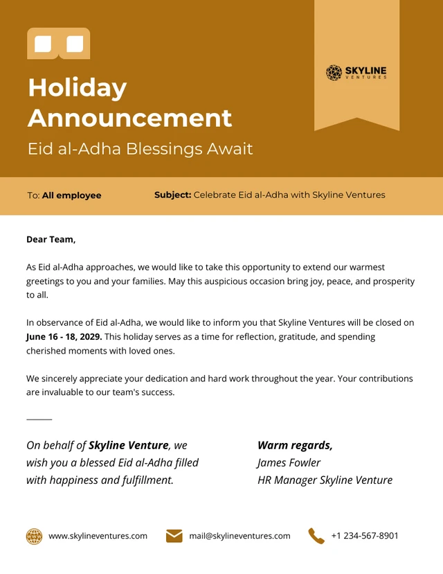 Annuncio festivo: le benedizioni dell'Eid al-Adha attendono il modello di newsletter via email