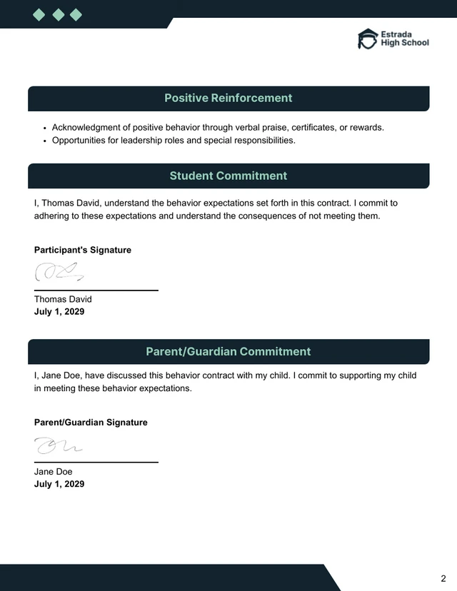 Student Behavior Contract Template - Seite 2