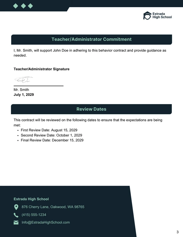 Student Behavior Contract Template - page 3