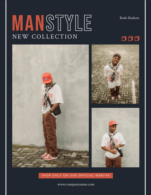 Fotocollage-Postervorlage im Marine- und Orange-Stil für moderne Männer