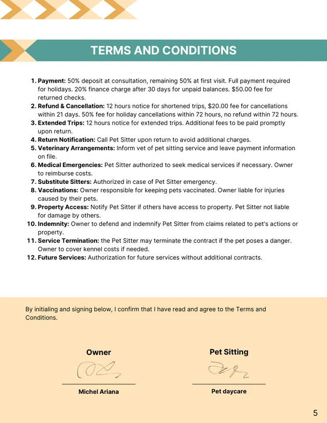 Pet Sitting Contract Template - page 5