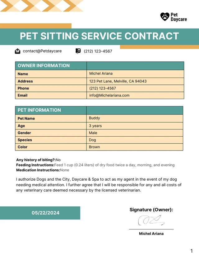 Pet Sitting Contract Template - صفحة 1