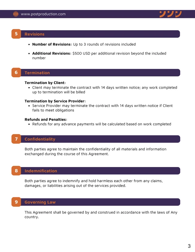 Post Production Contract Template - صفحة 3