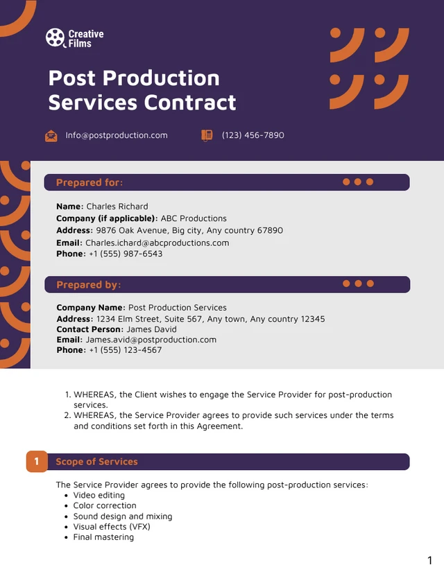 Post Production Contract Template - Pagina 1