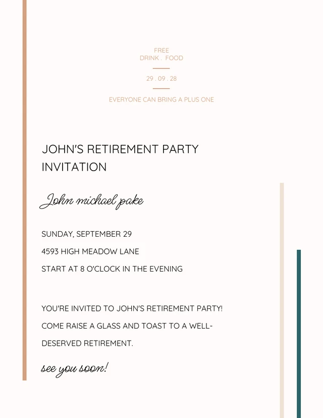 Minimalist Pastel and Black Retirement Party Invitation Template