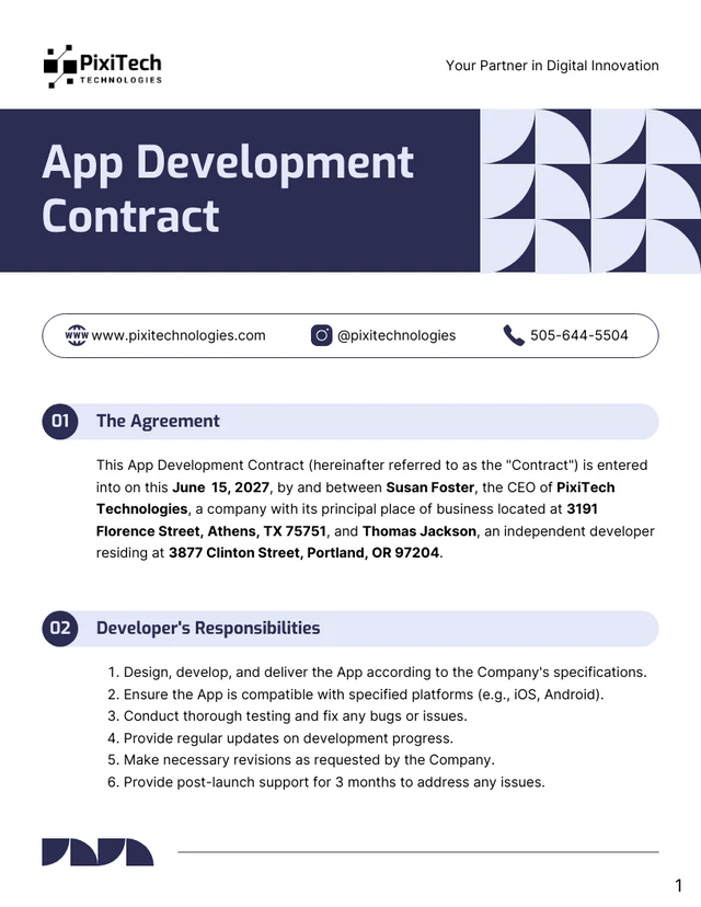 App Development Contract Template - page 1