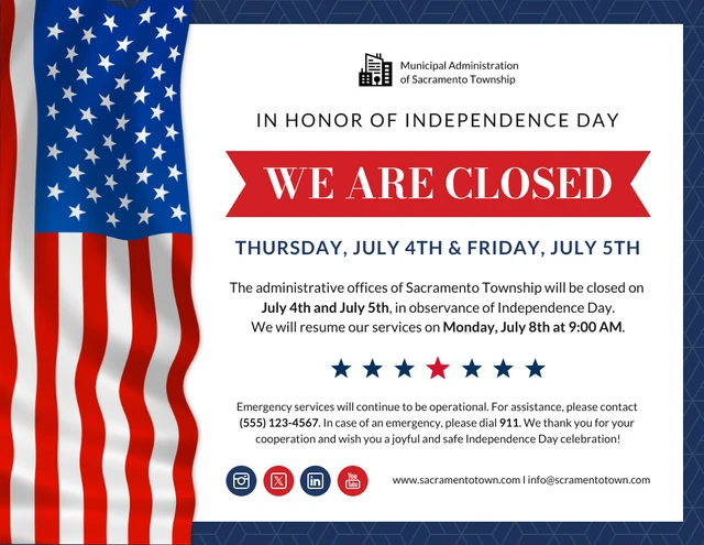 Independence Day Holiday Closure Notice Flyer