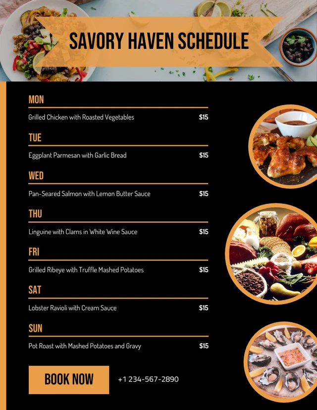 Black Orange Menu Restaurant Schedule Template