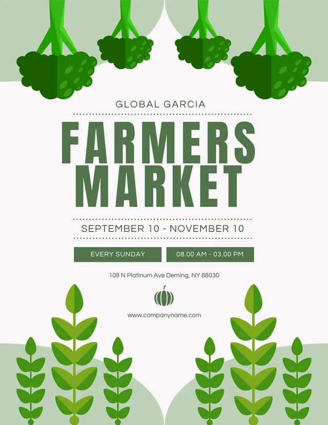 White And Green Modern Illustration Farmers Market Poster Template